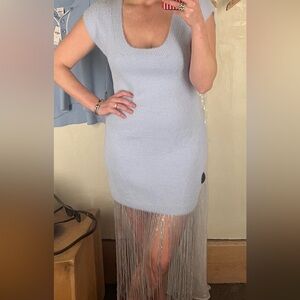 Blue Sweater Fringe Dress from Anthro Size M